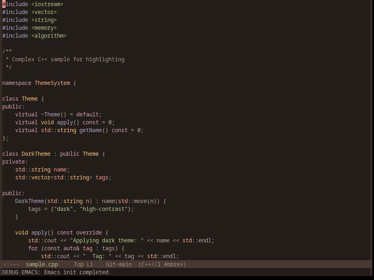 Base16 Terracotta Dark Theme in c++-mode
