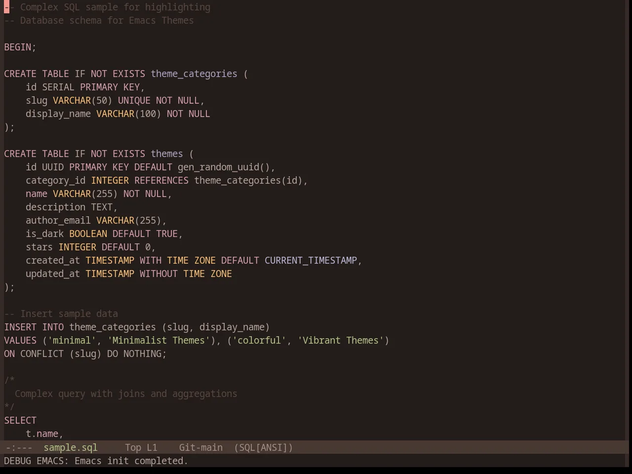 Base16 Terracotta Dark Theme in sql-mode