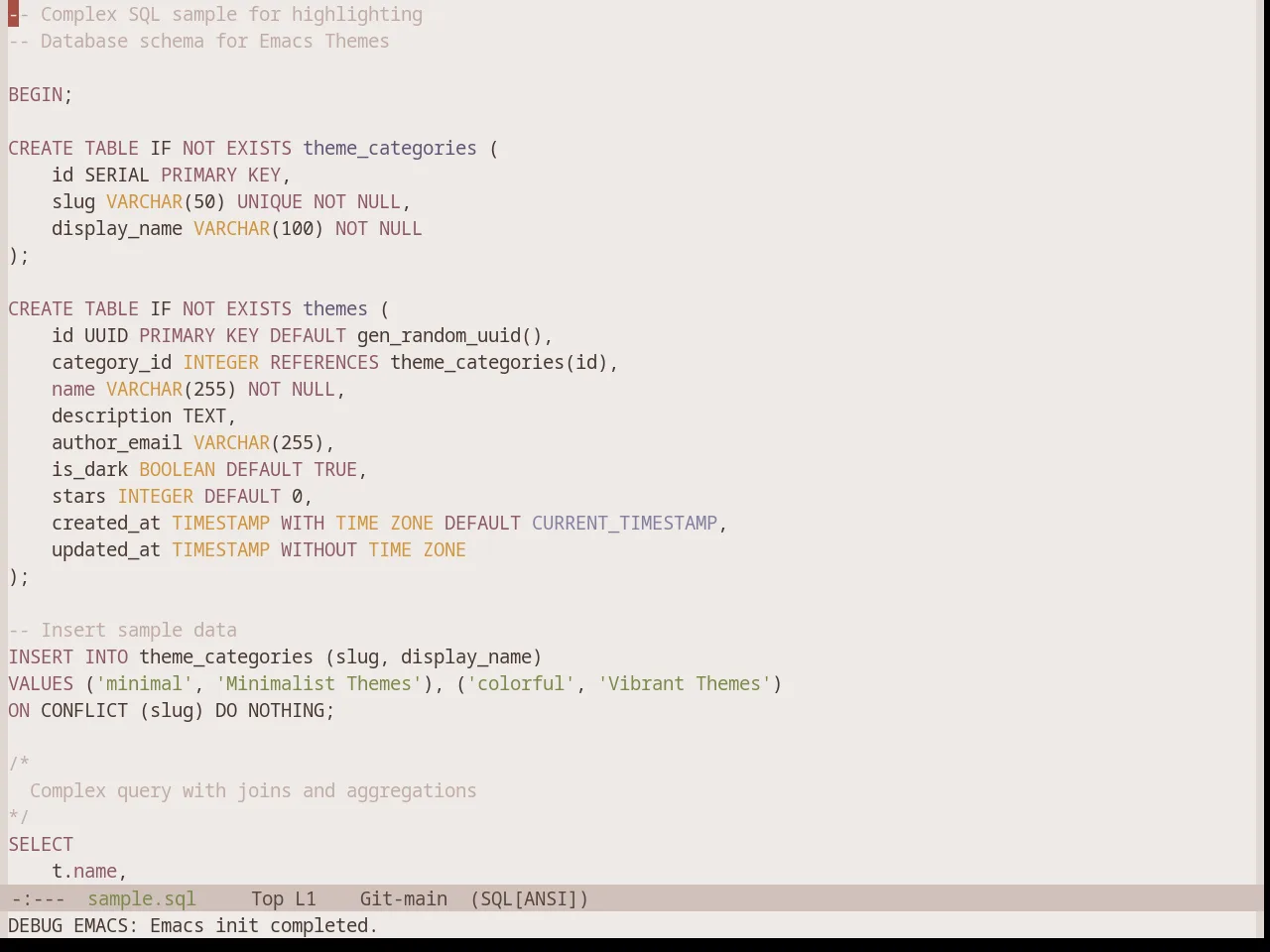 Base16 Terracotta Theme in sql-mode