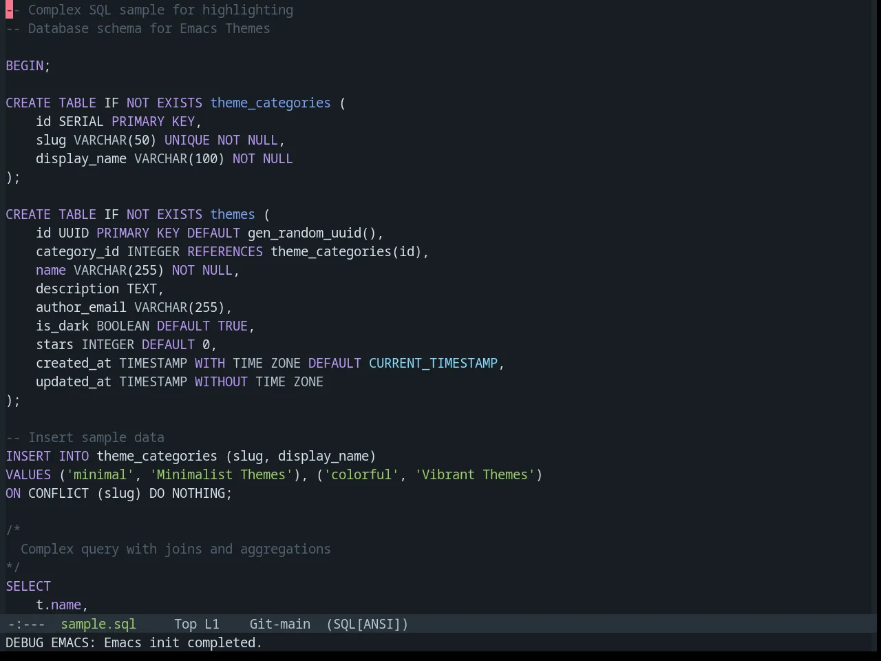 Base16 Tokyo City Dark Theme in sql-mode