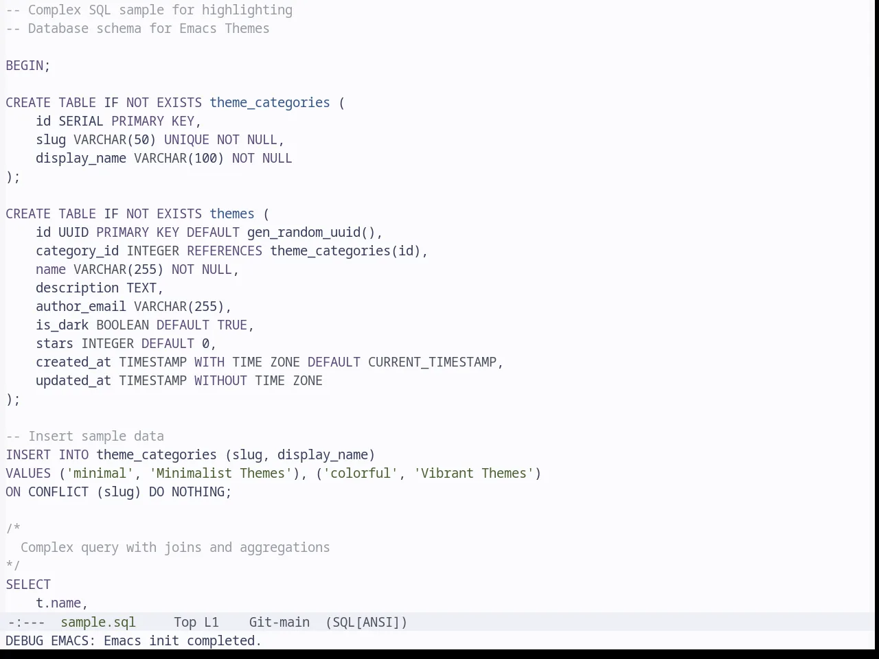 Base16 Tokyo City Light Theme in sql-mode