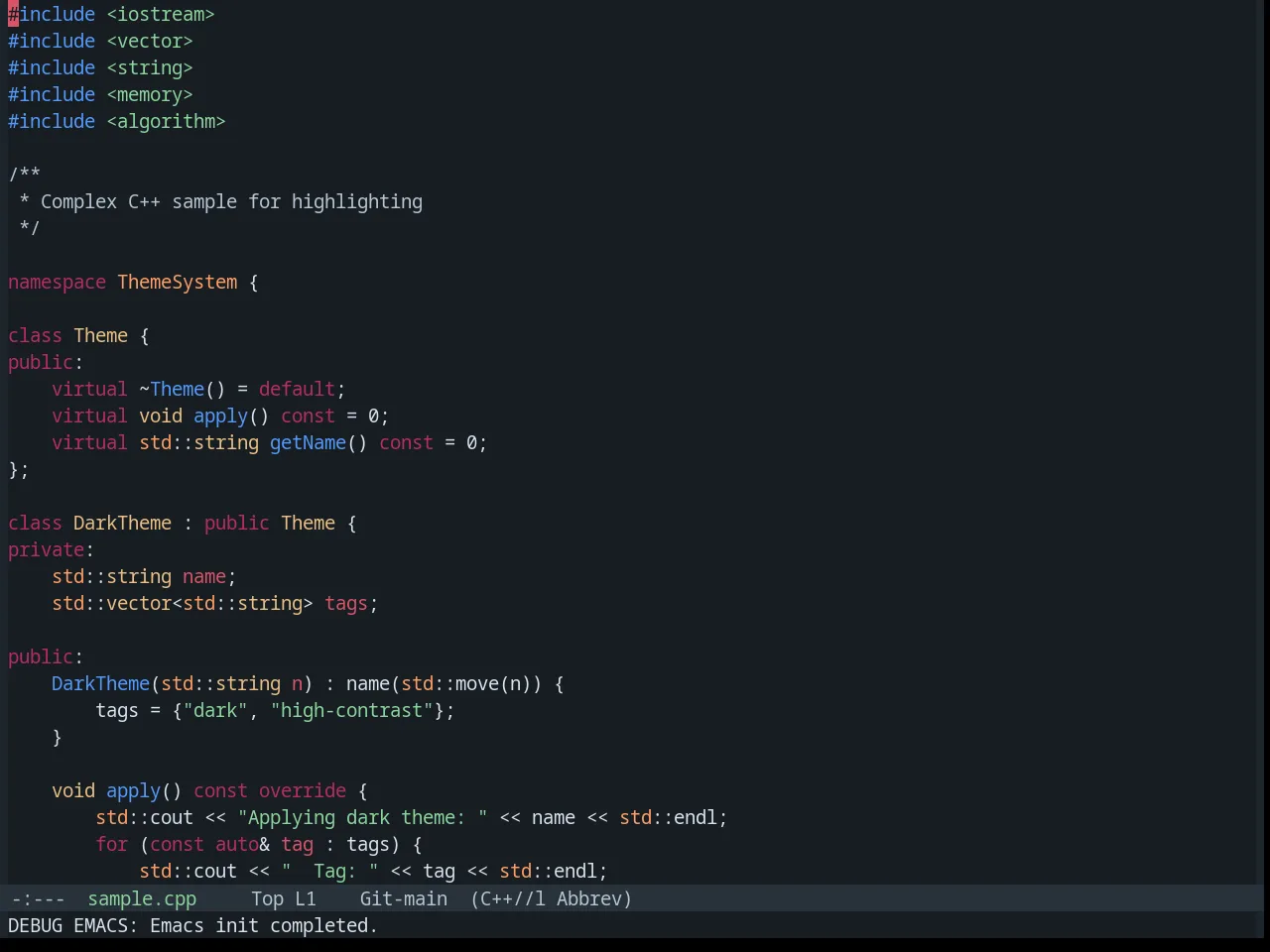 Base16 Tokyo City Terminal Dark Theme in c++-mode