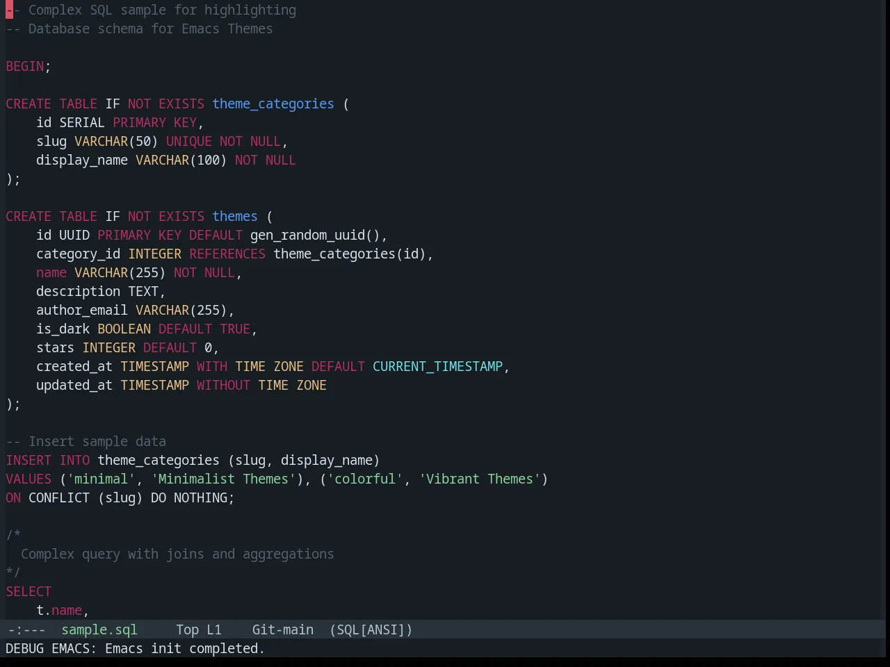 Base16 Tokyo City Terminal Dark Theme in sql-mode