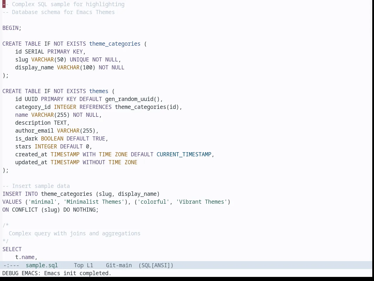 Base16 Tokyo City Terminal Light Theme in sql-mode