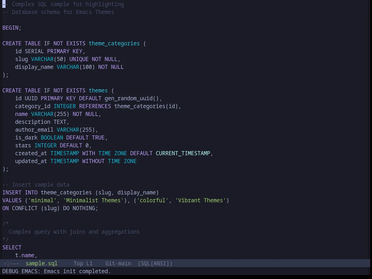 Base16 Tokyo Night Dark Theme in sql-mode