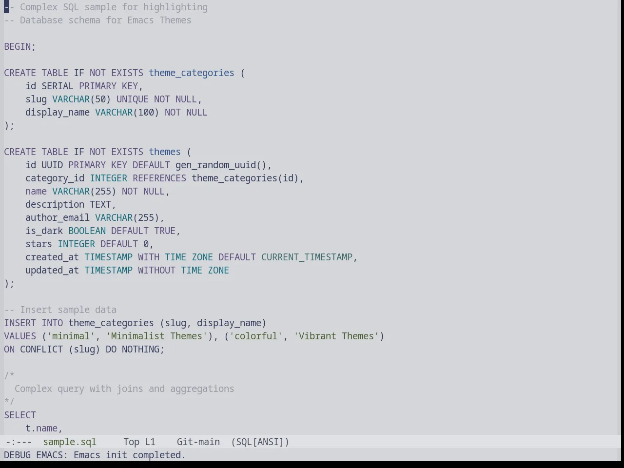 Base16 Tokyo Night Light Theme in sql-mode