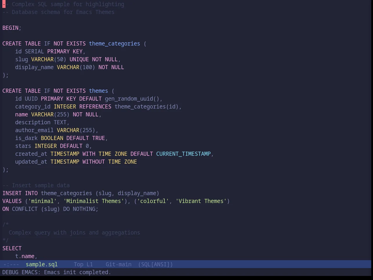 Base16 Tokyo Night Moon Theme in sql-mode