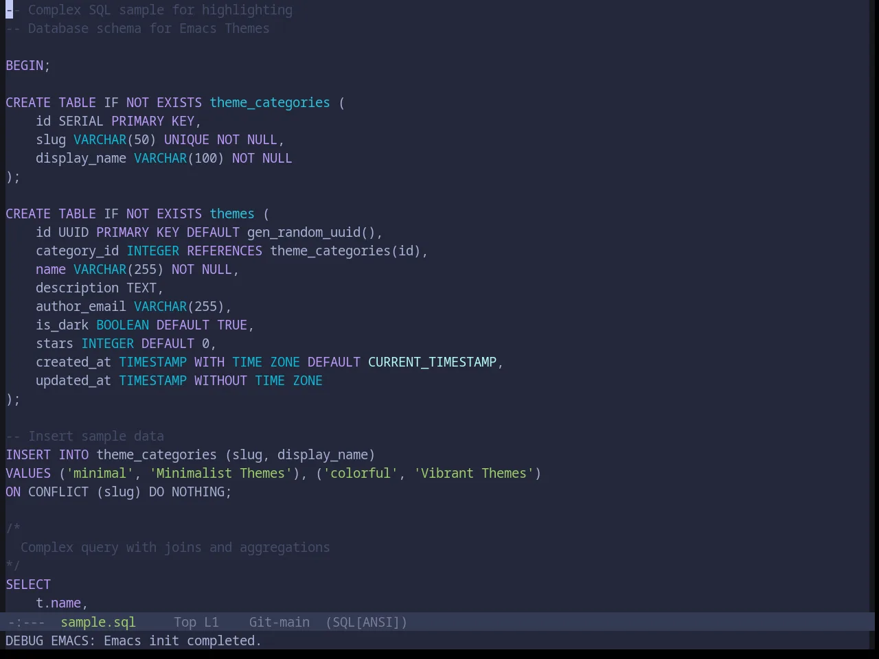 Base16 Tokyo Night Storm Theme in sql-mode
