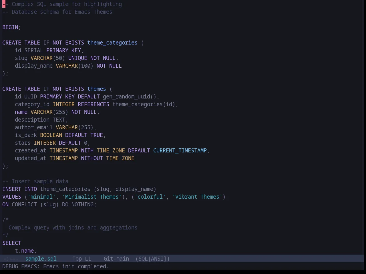 Base16 Tokyo Night Terminal Dark Theme in sql-mode