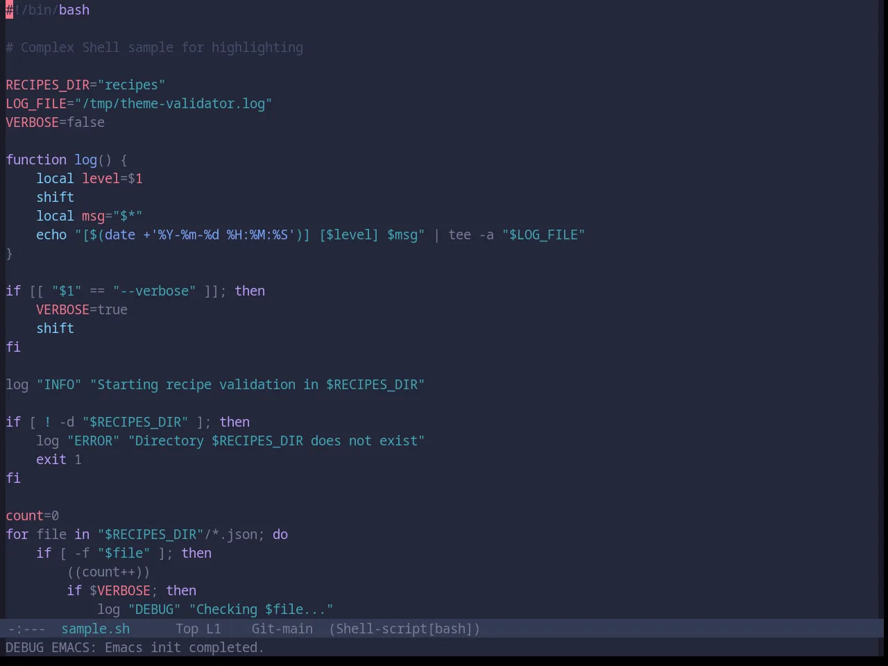 Base16 Tokyo Night Terminal Storm Theme in sh-mode