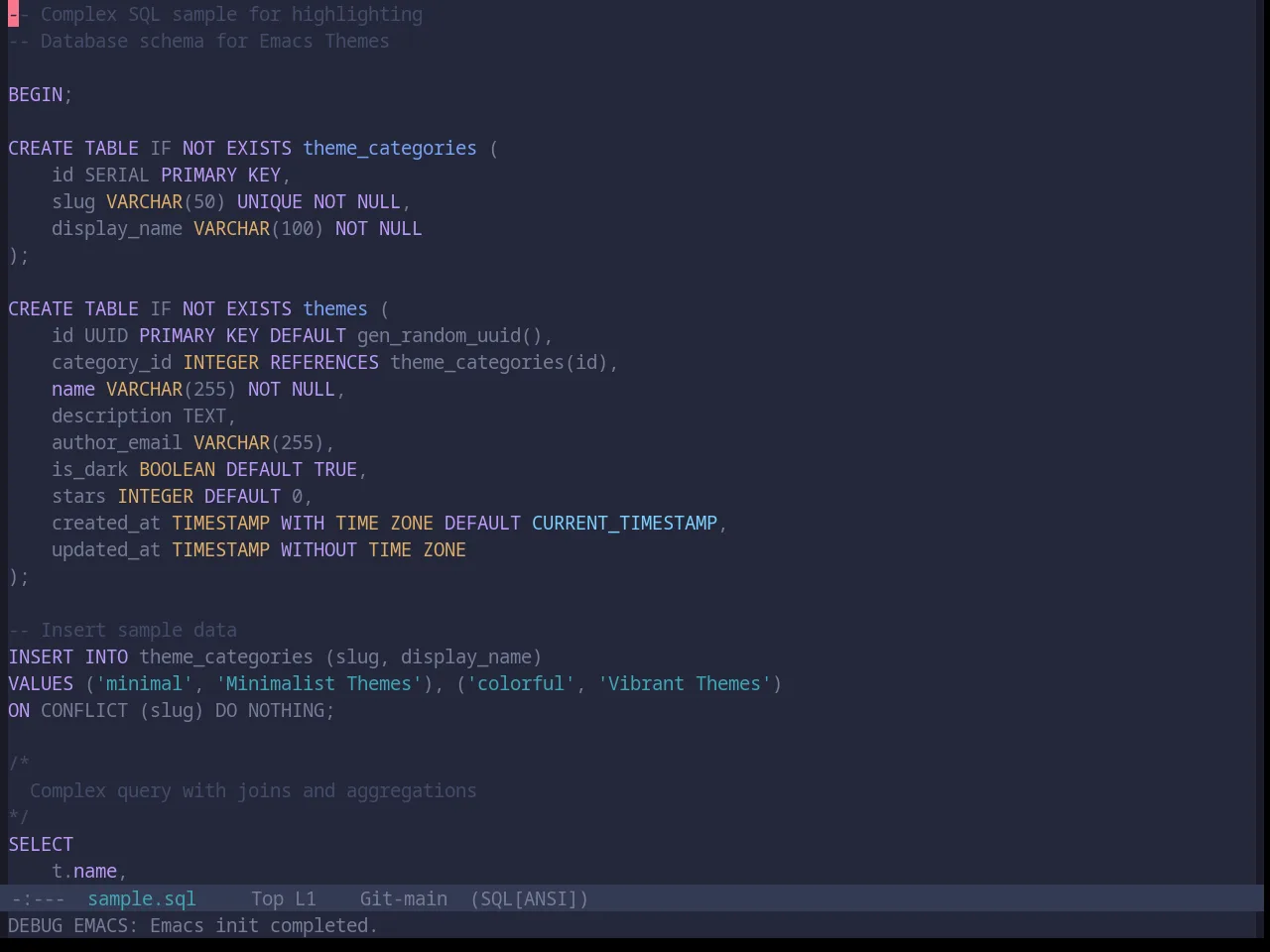 Base16 Tokyo Night Terminal Storm Theme in sql-mode