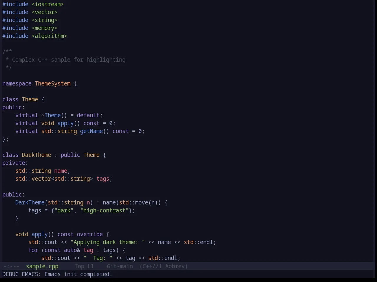 Base16 Tokyodark Terminal Theme in c++-mode
