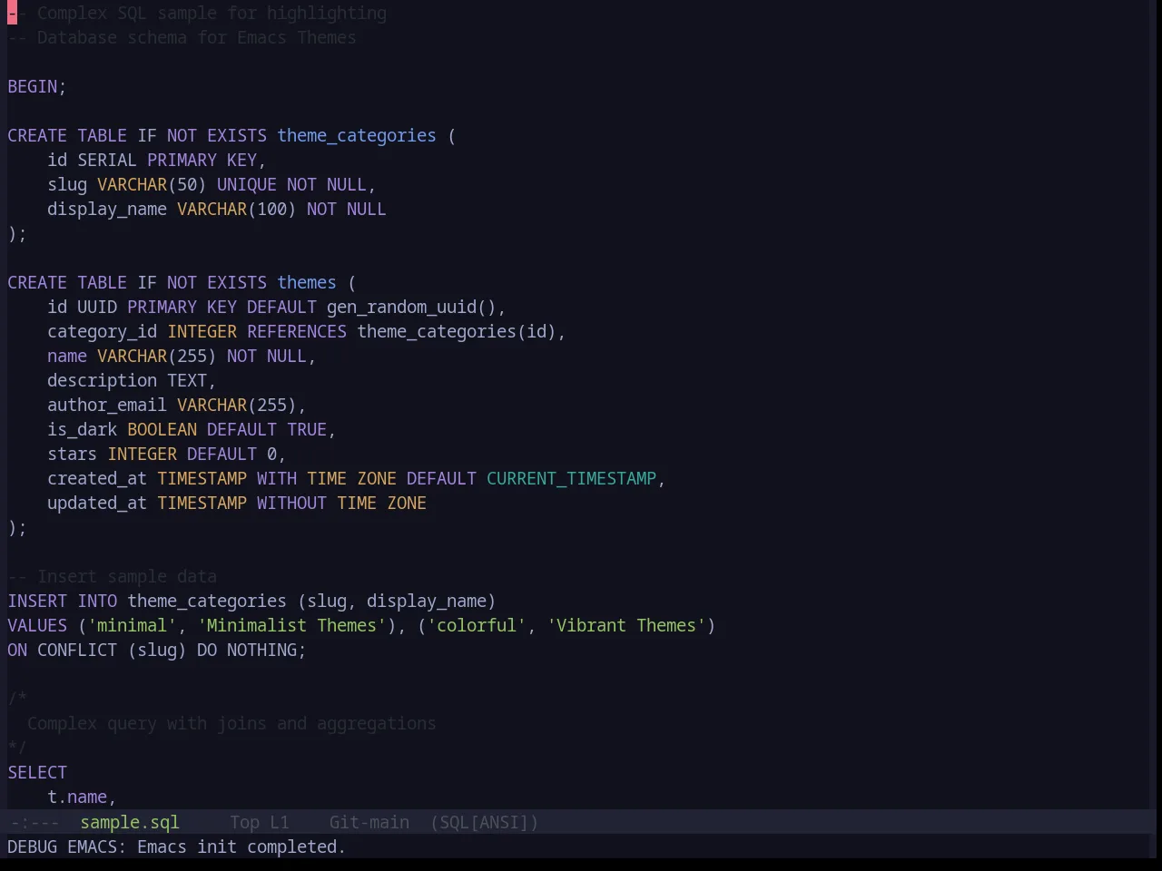 Base16 Tokyodark Terminal Theme in sql-mode