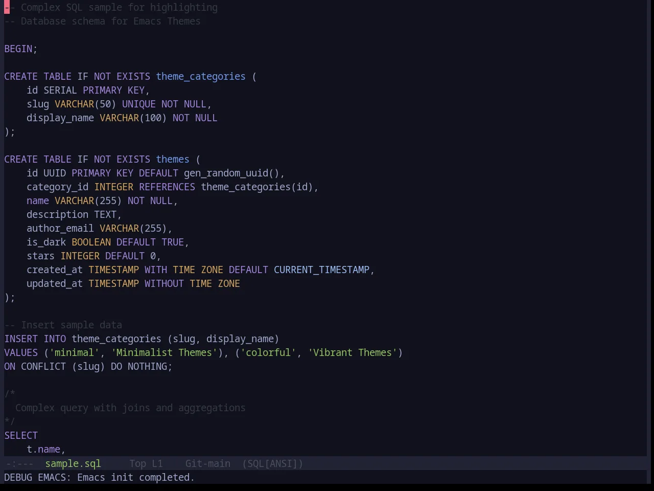 Base16 Tokyodark Theme in sql-mode