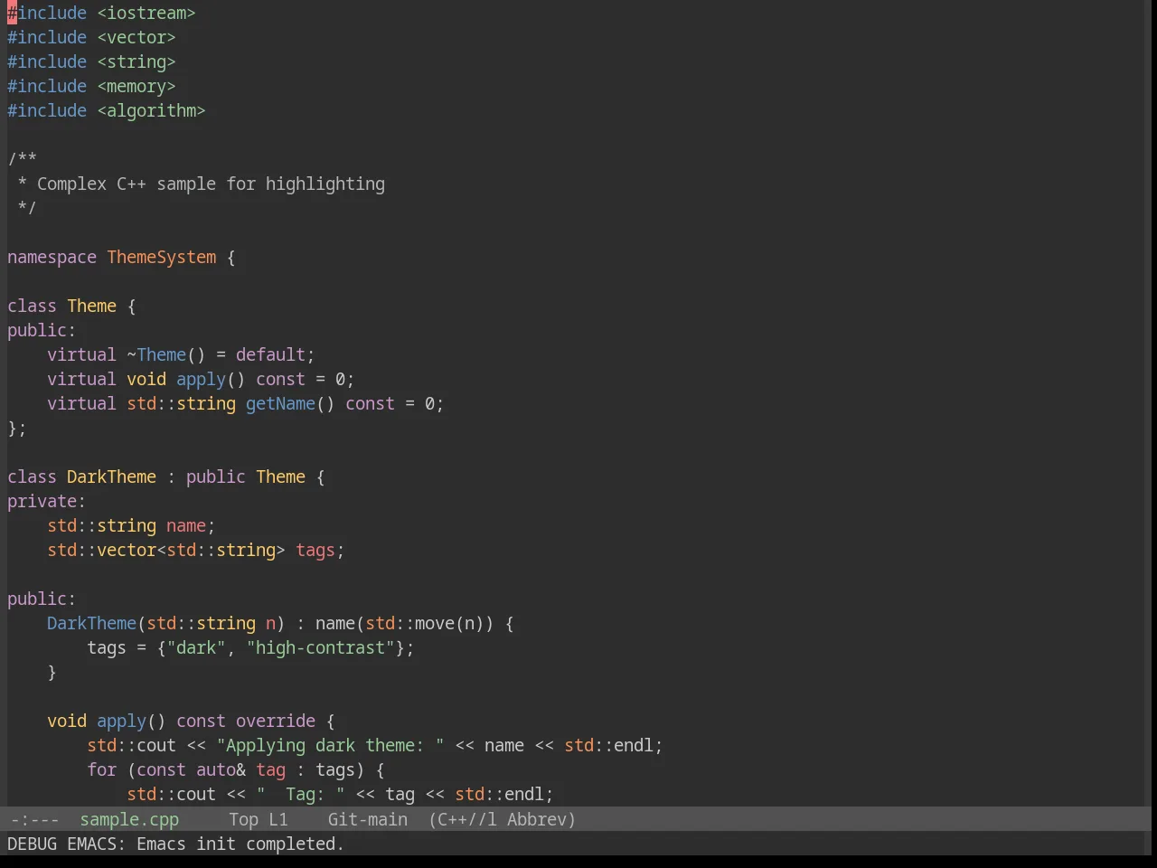Base16 Tomorrow Night Eighties Theme in c++-mode