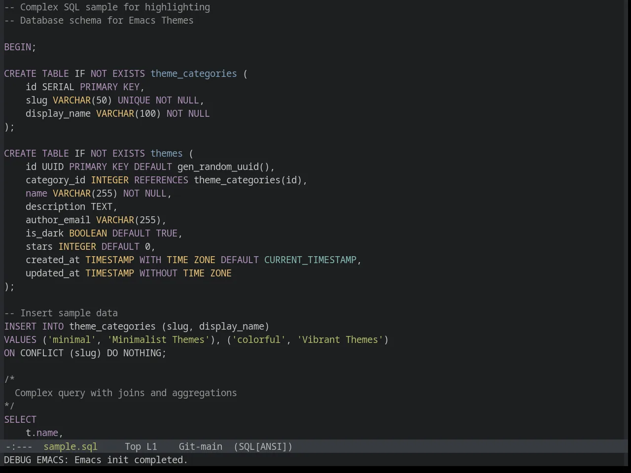 Base16 Tomorrow Night Theme in sql-mode