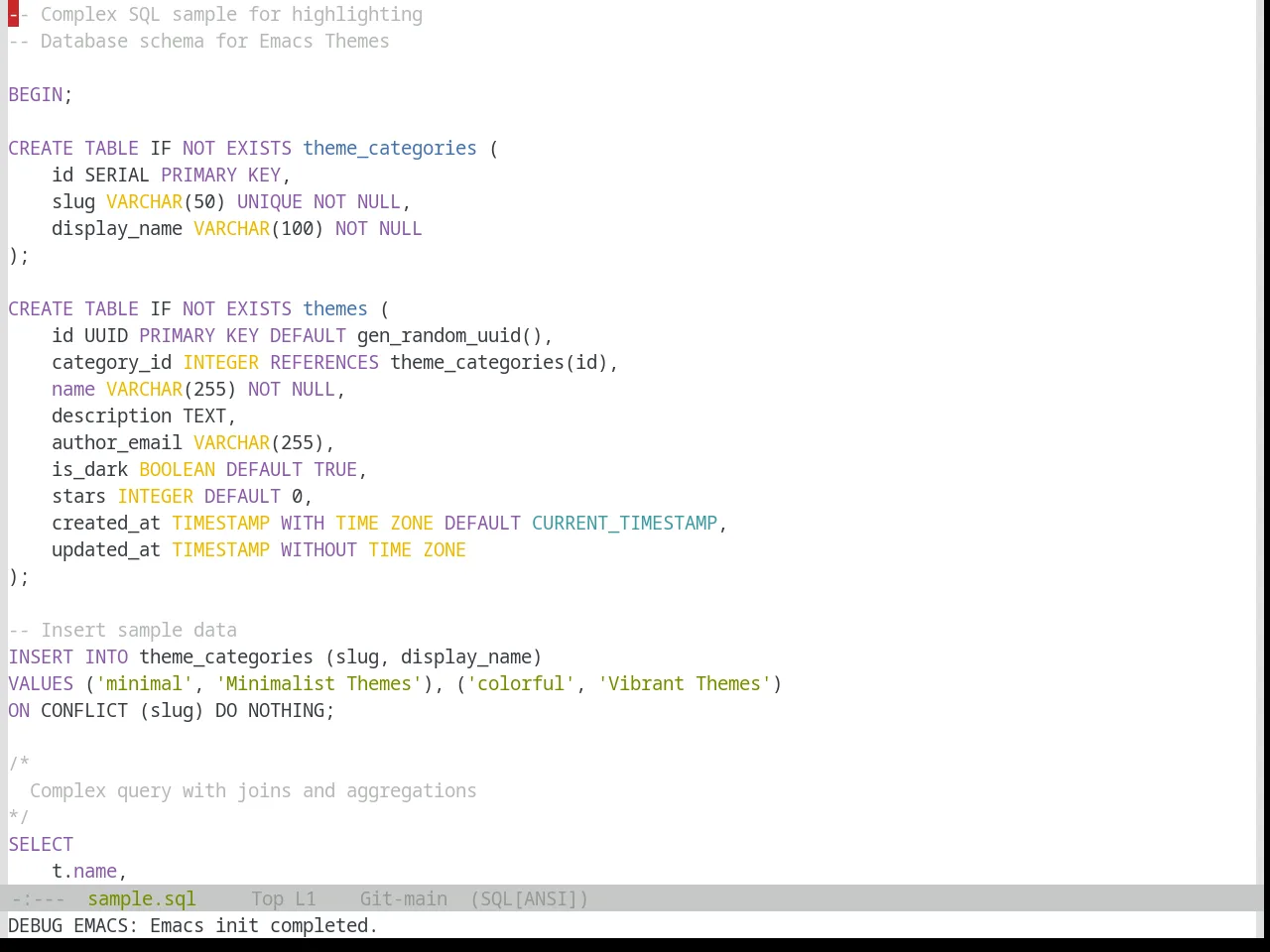 Base16 Tomorrow Theme in sql-mode