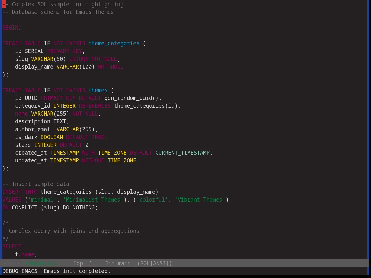 Base16 Tube Theme in sql-mode