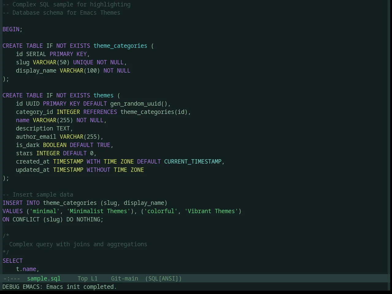 Base16 Valua Theme in sql-mode