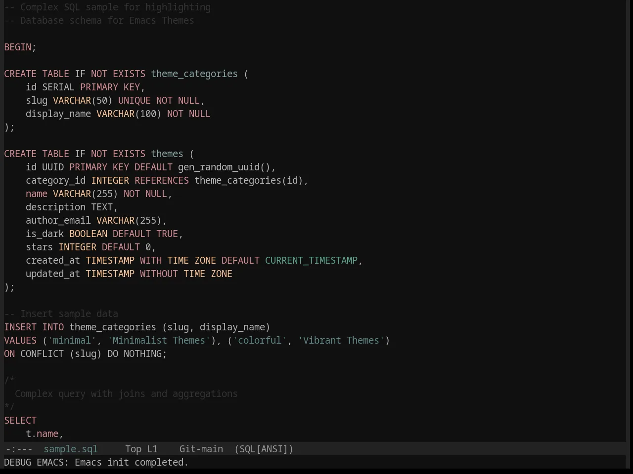 Base16 Vesper Theme in sql-mode