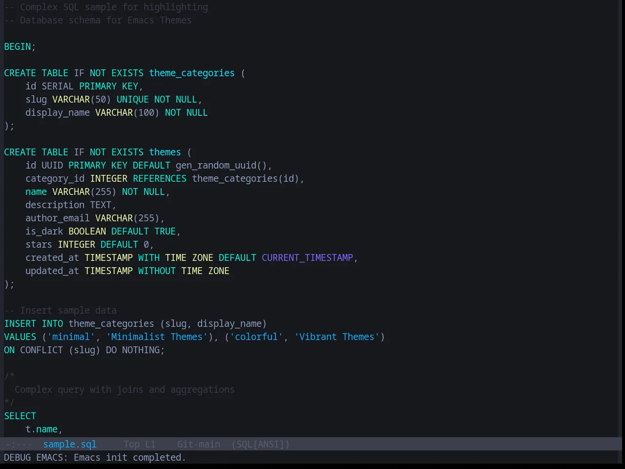 Base16 Vice Theme in sql-mode
