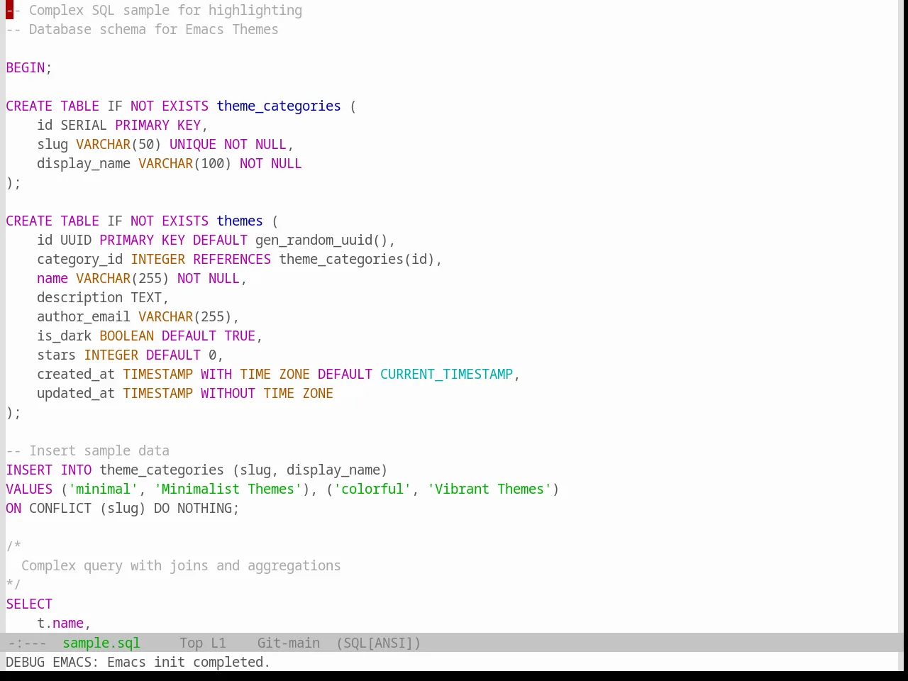 Base16 Windows 95 Light Theme in sql-mode