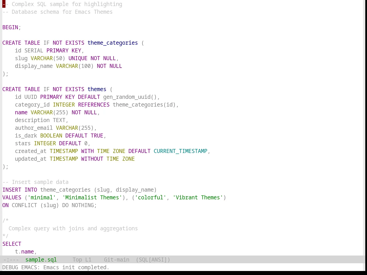 Base16 Windows Nt Light Theme in sql-mode