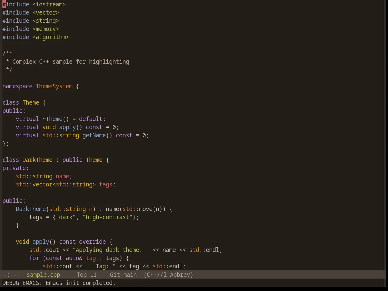 Base16 Woodland Theme in c++-mode