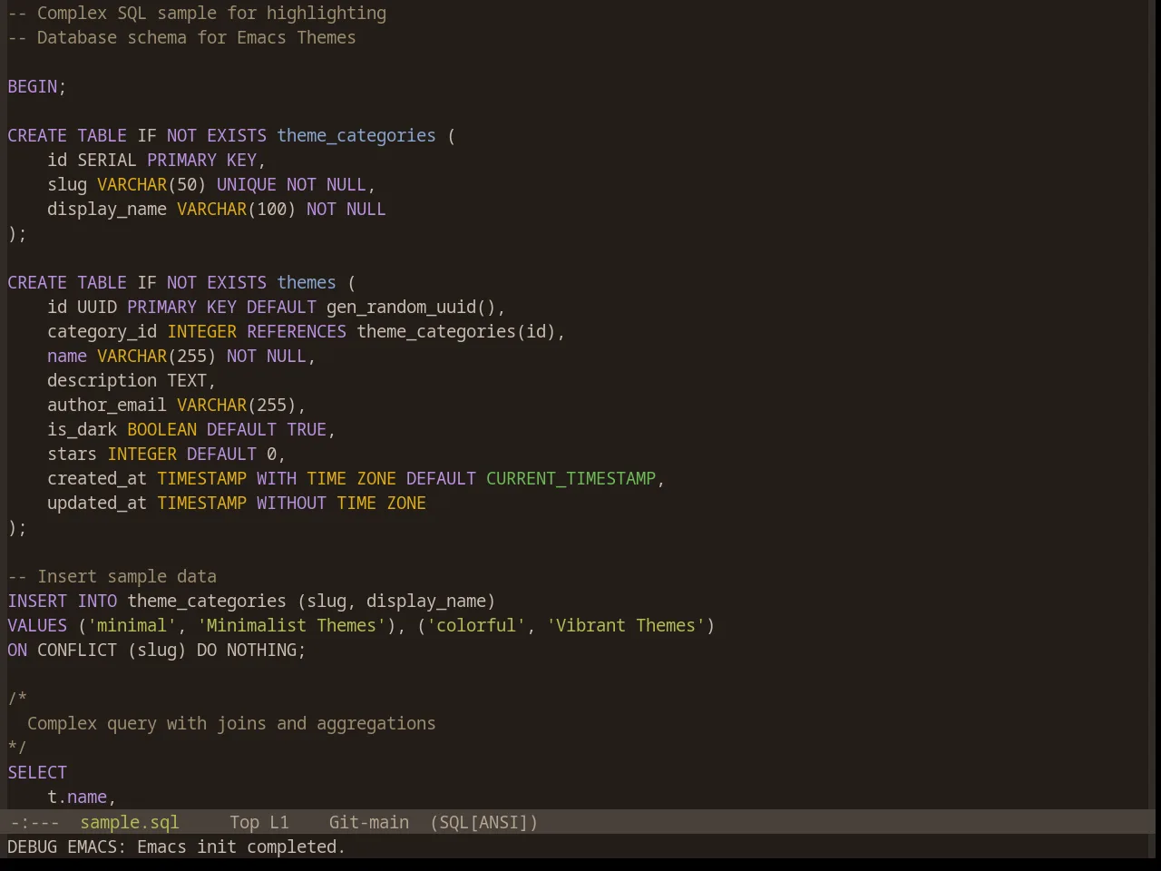 Base16 Woodland Theme in sql-mode