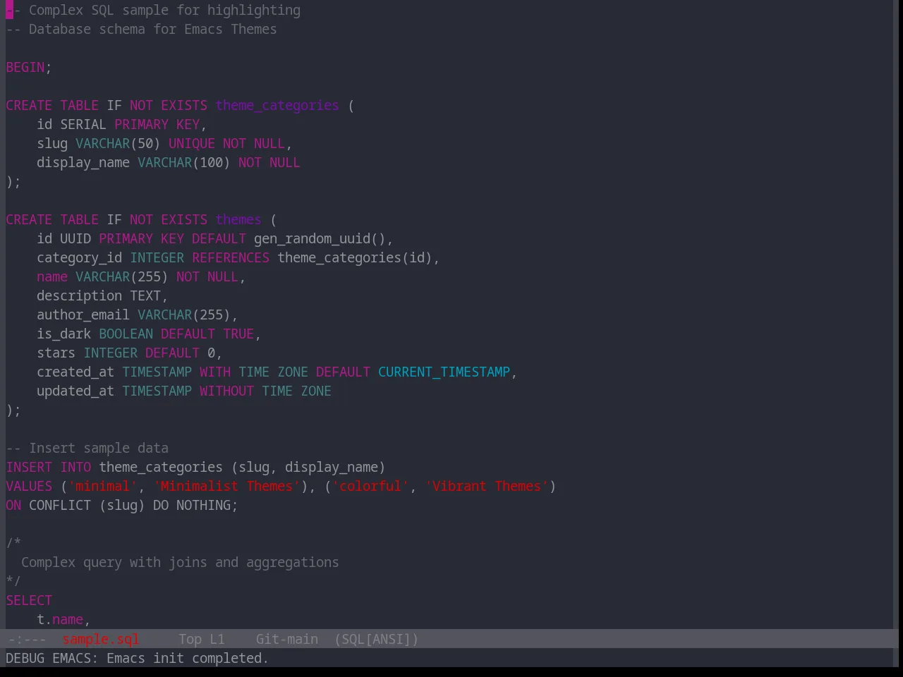 Base16 Xcode Dusk Theme in sql-mode