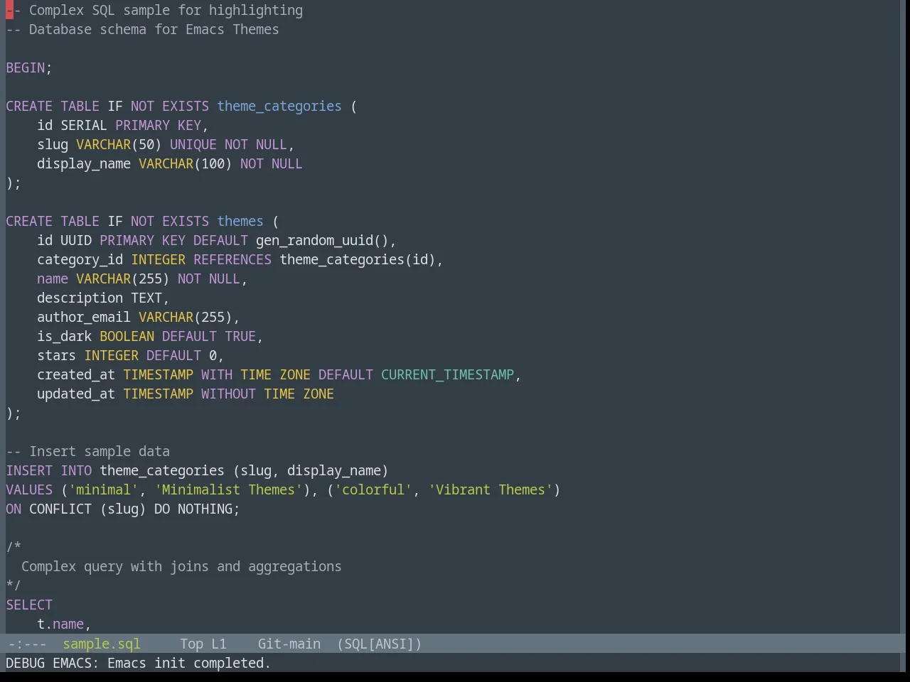 Base16 Yesterday Bright Theme in sql-mode