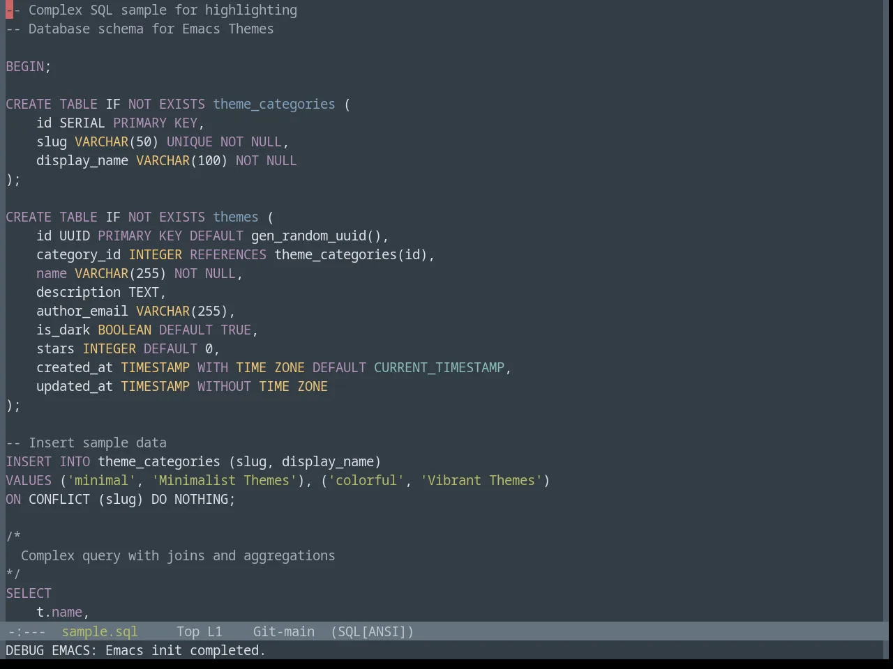 Base16 Yesterday Night Theme in sql-mode