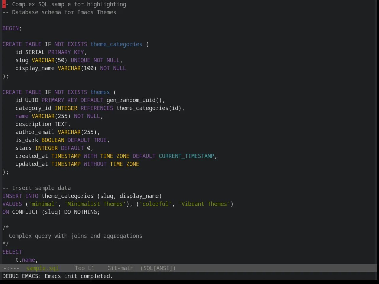 Base16 Yesterday Theme in sql-mode