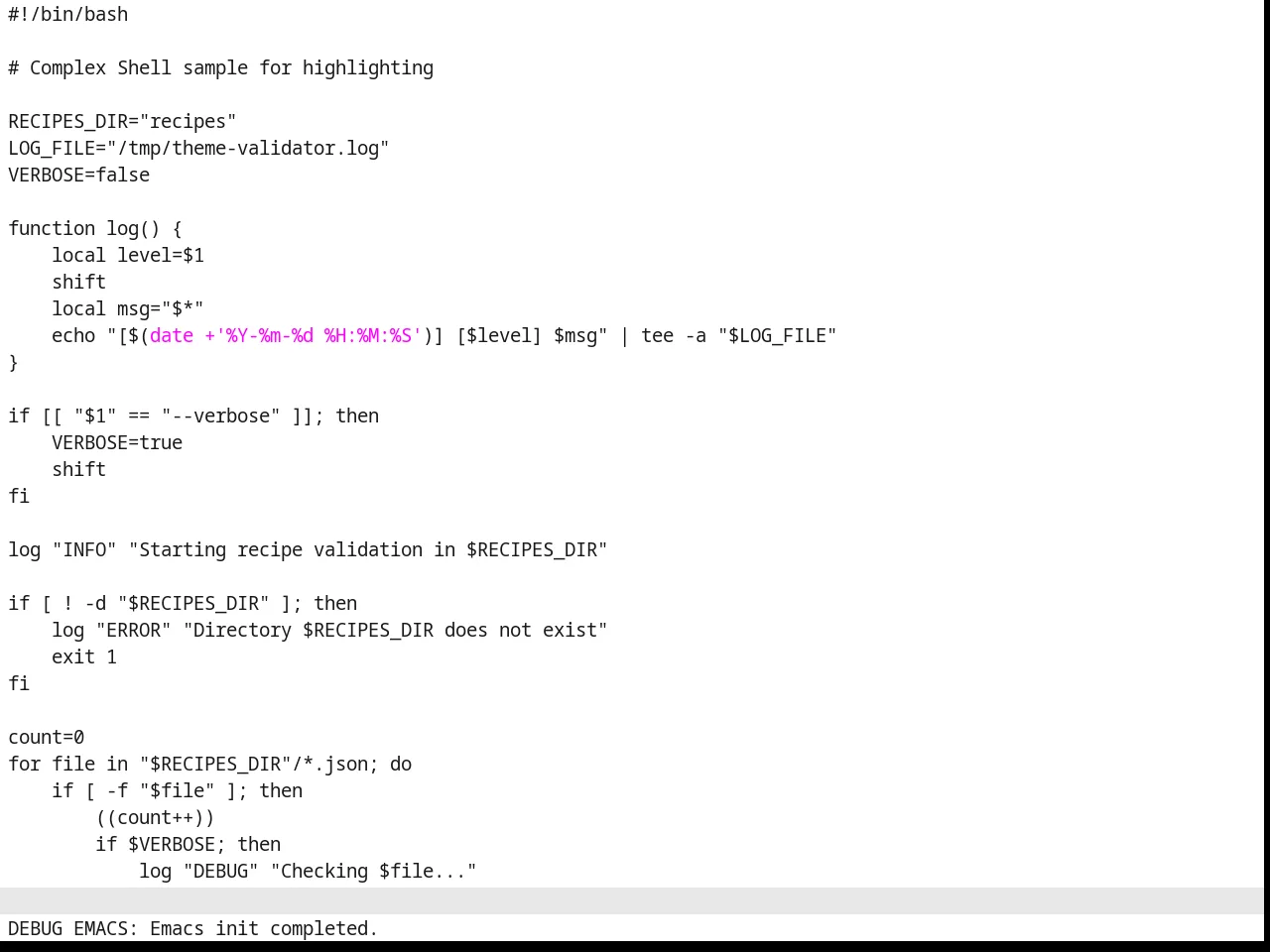 Basic Theme in sh-mode