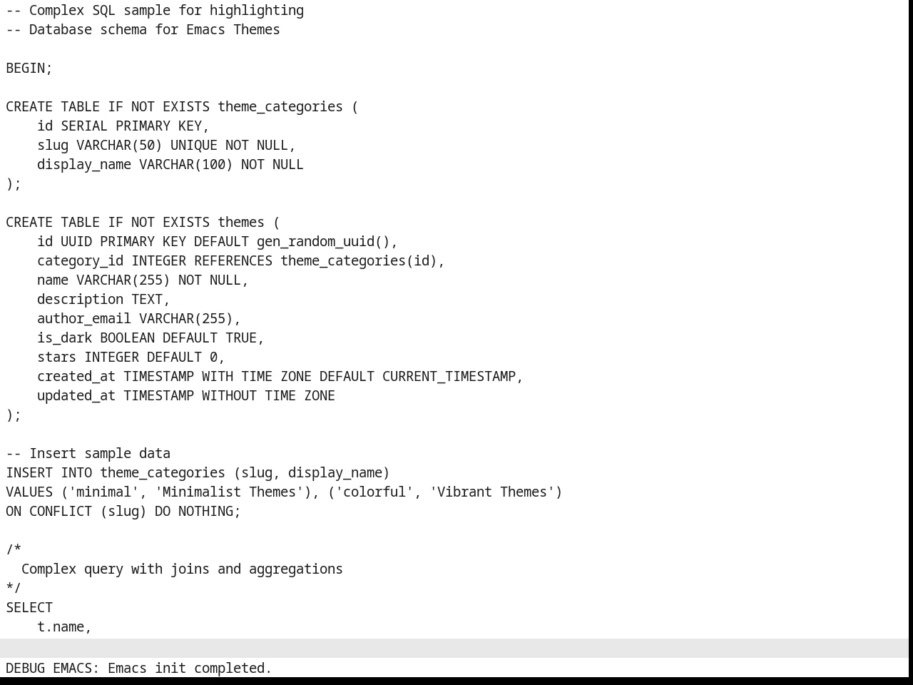 Basic Theme in sql-mode