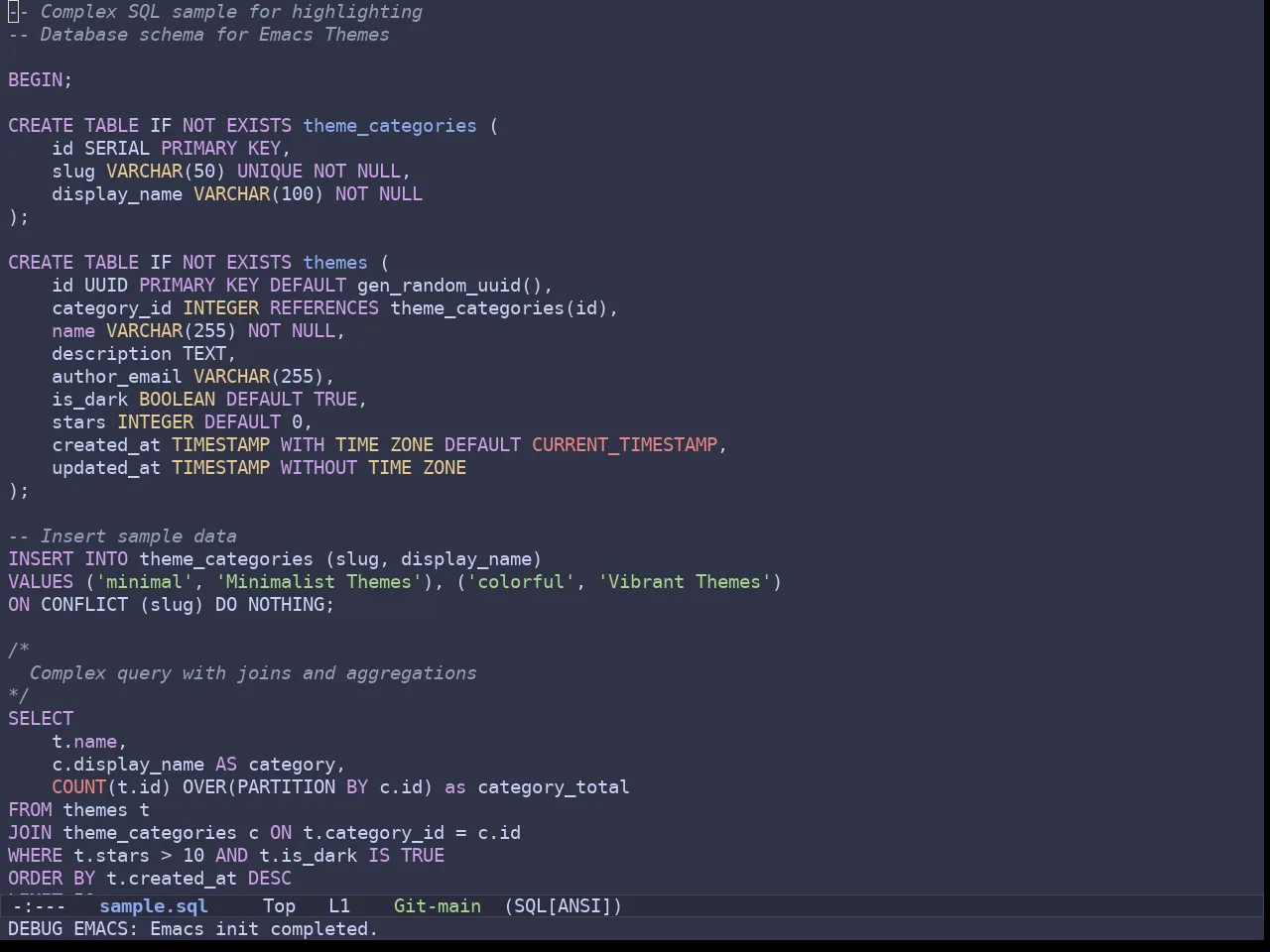 Batppuccin Frappe Theme in sql-mode
