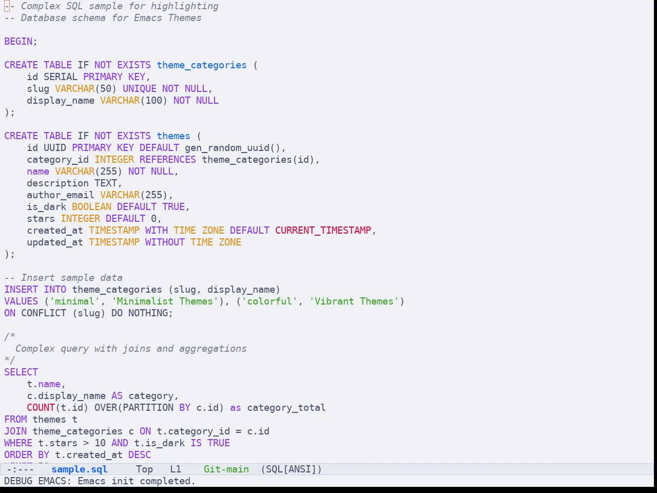 Batppuccin Latte Theme in sql-mode