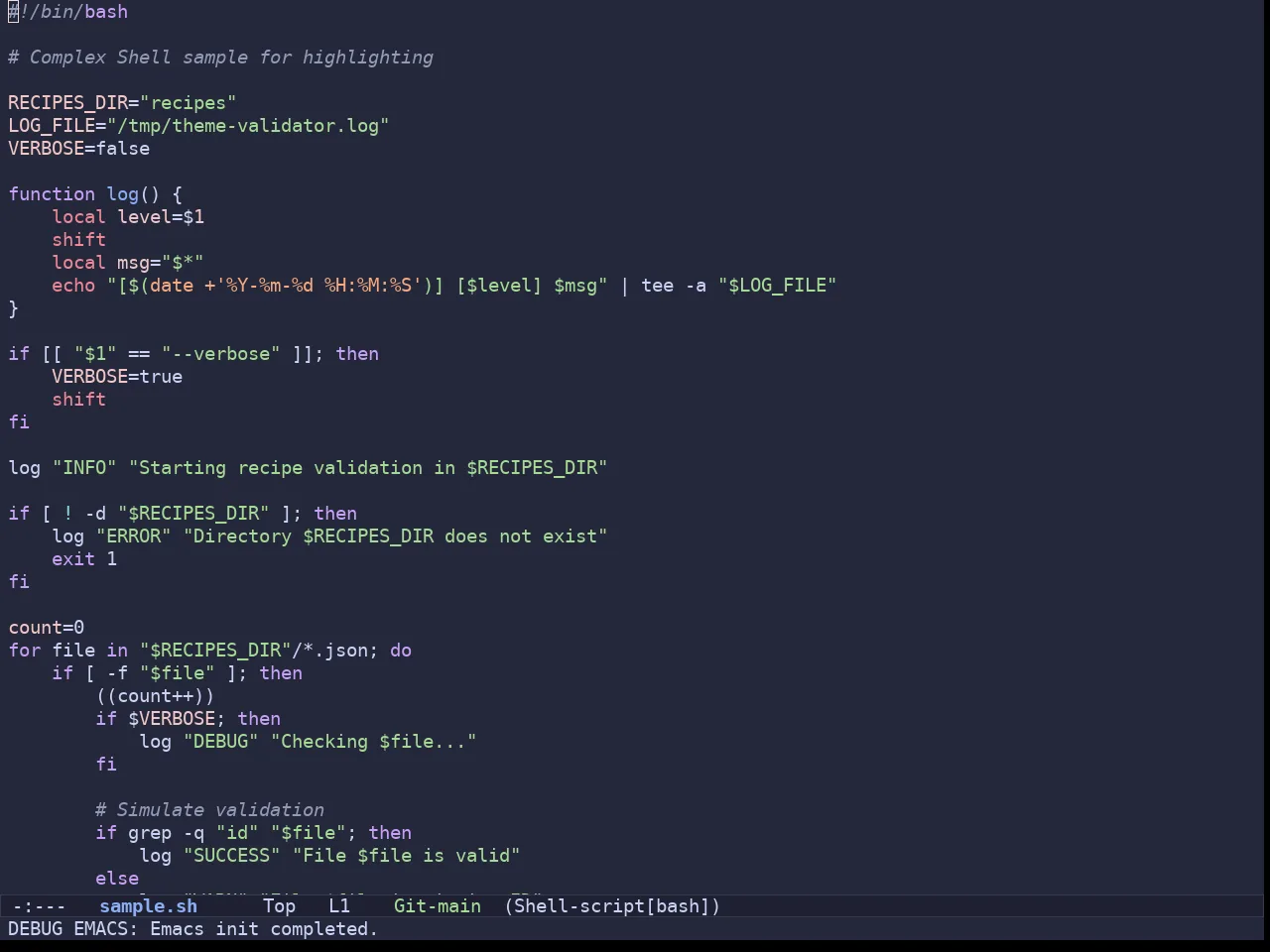 Batppuccin Macchiato Theme in sh-mode