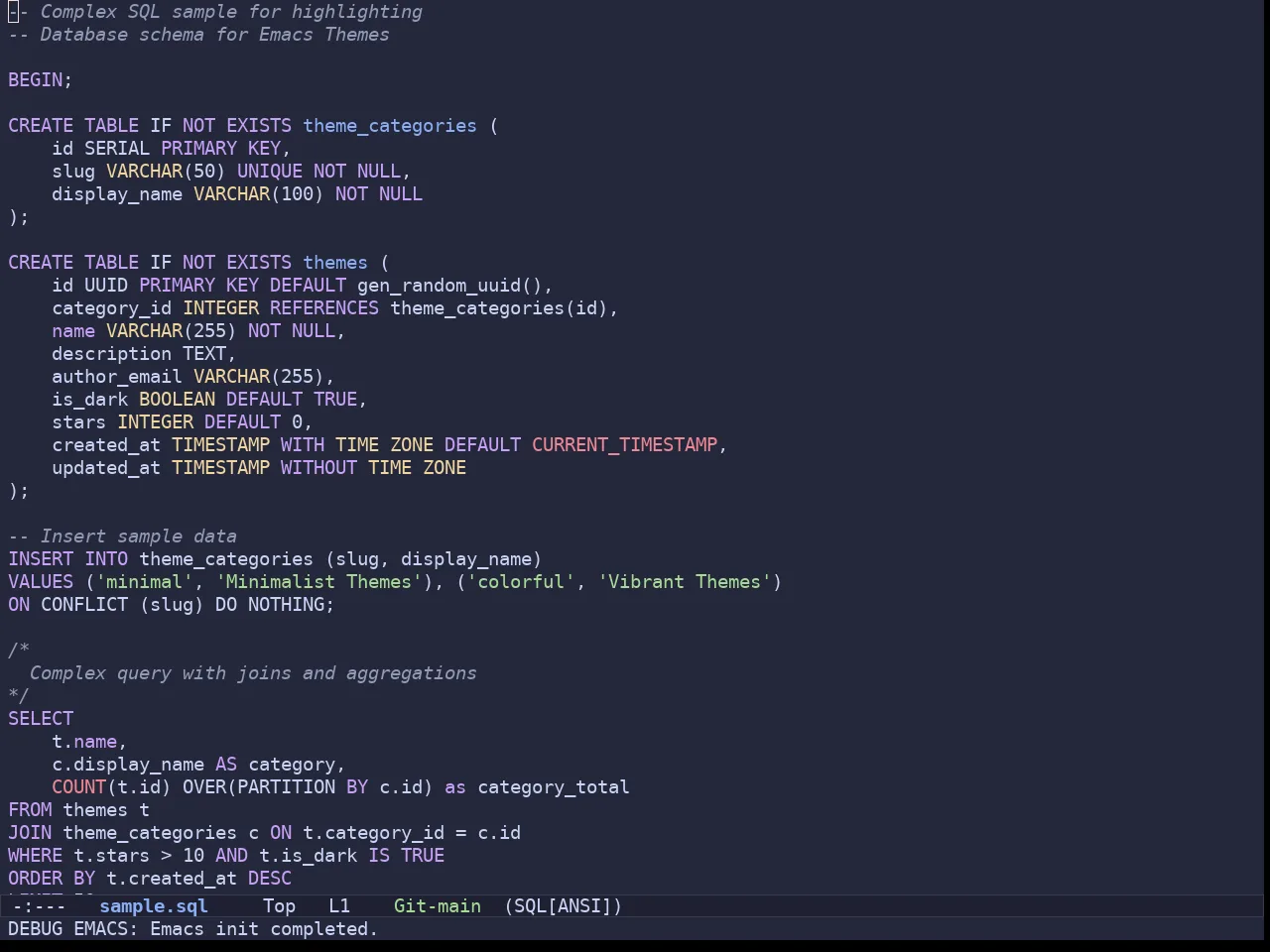 Batppuccin Macchiato Theme in sql-mode