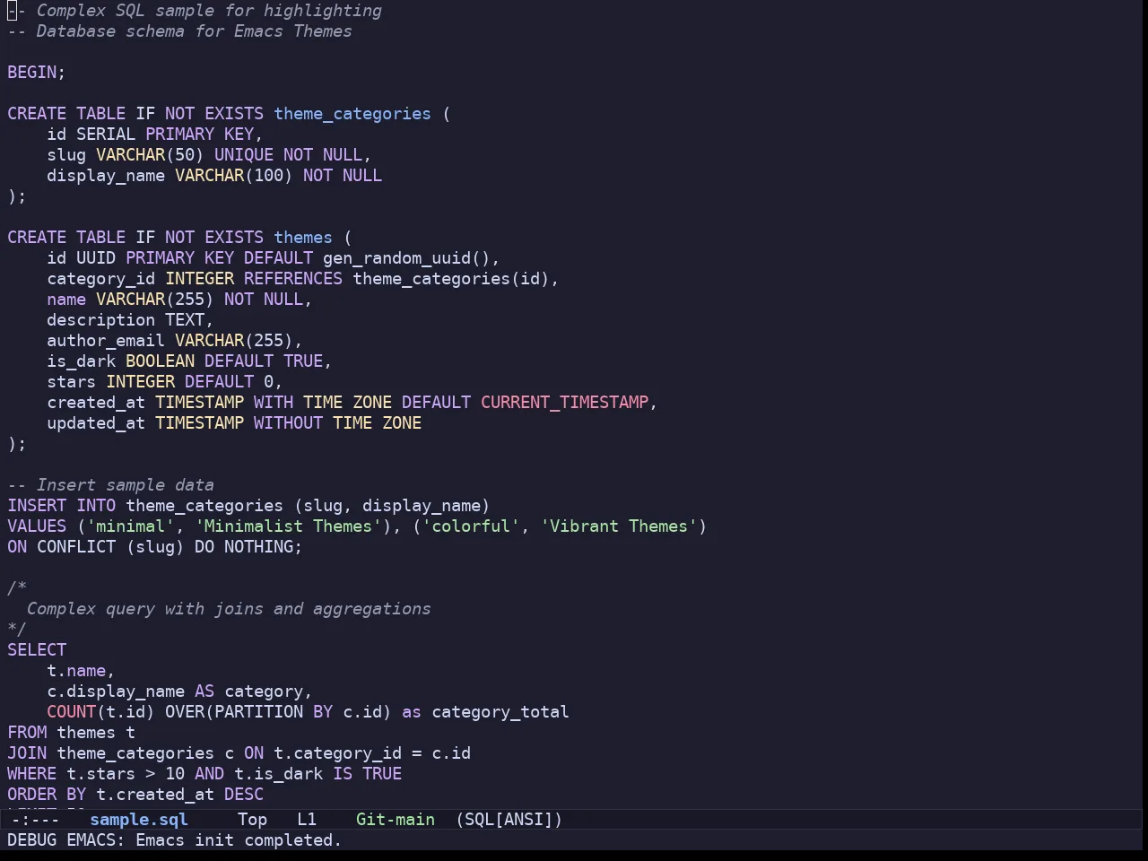 Batppuccin Mocha Theme in sql-mode