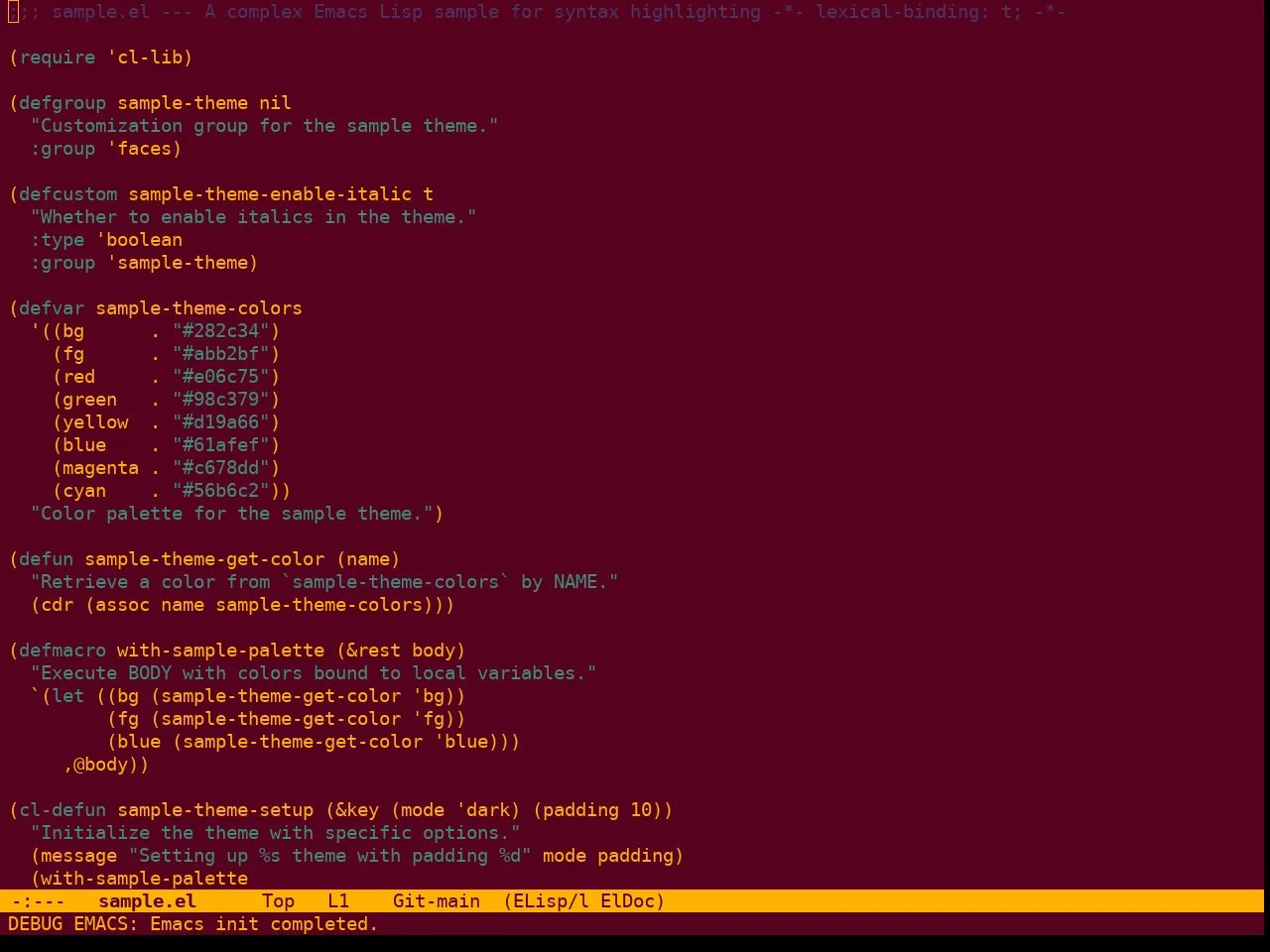Berry Theme in emacs-lisp-mode