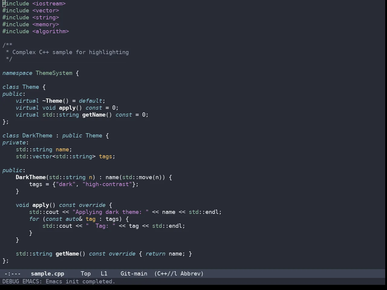 Bespoke Dark Theme in c++-mode