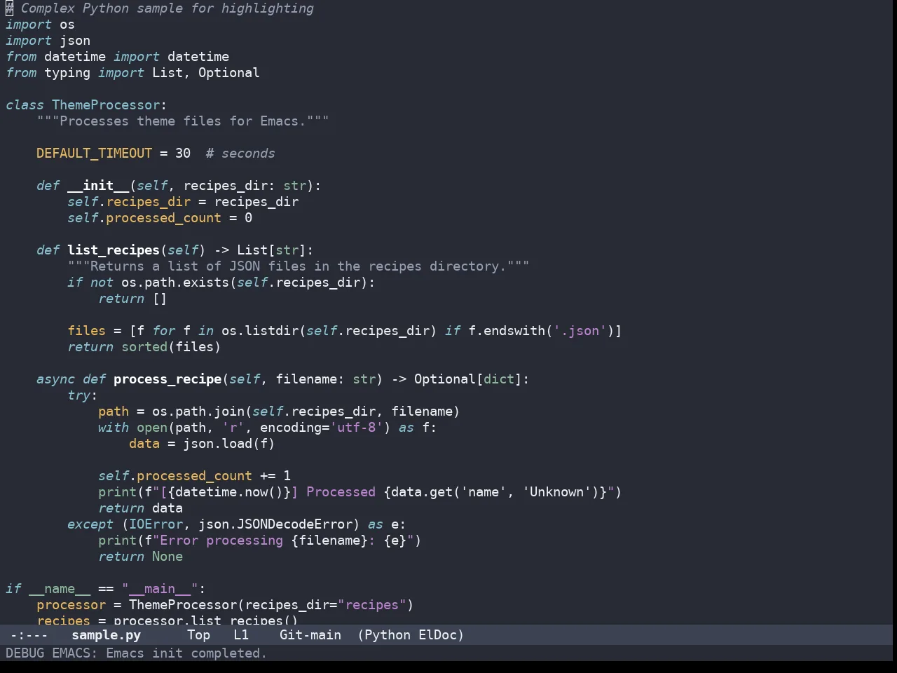 Bespoke Dark Theme in python-mode