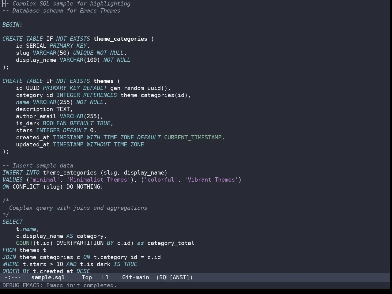 Bespoke Dark Theme in sql-mode