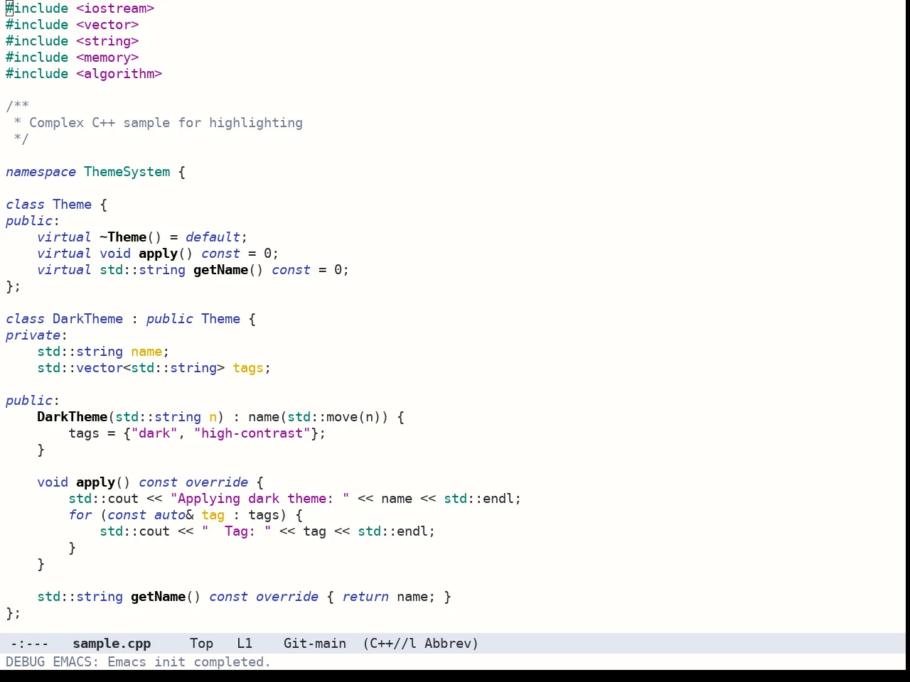 Bespoke Theme in c++-mode