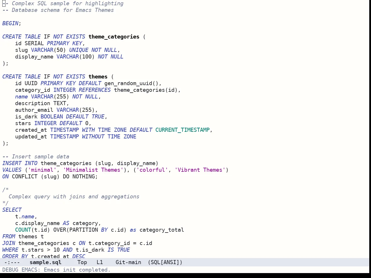 Bespoke Theme in sql-mode