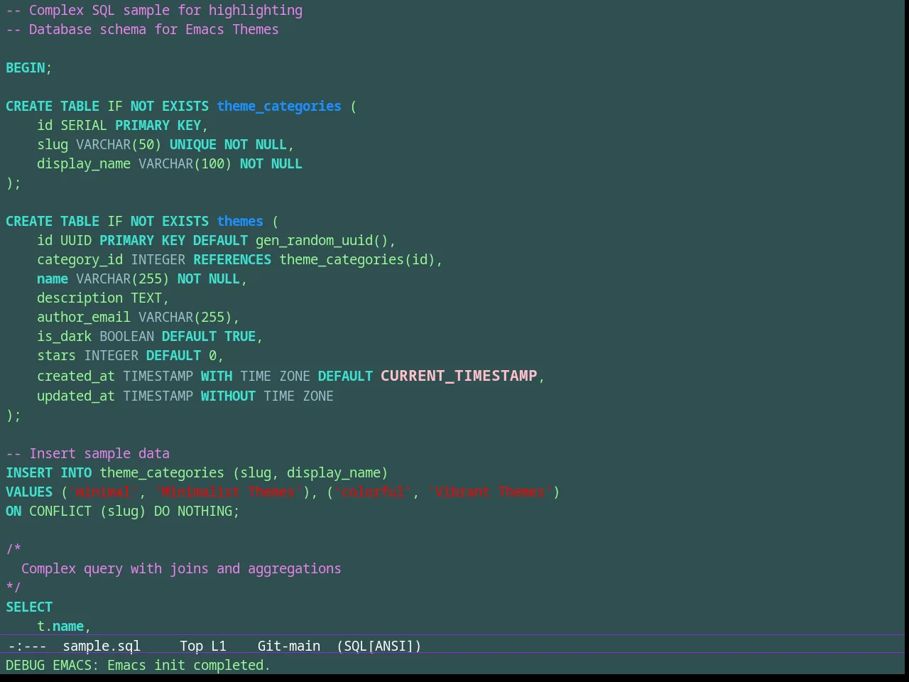 Bharadwaj Slate Theme in sql-mode