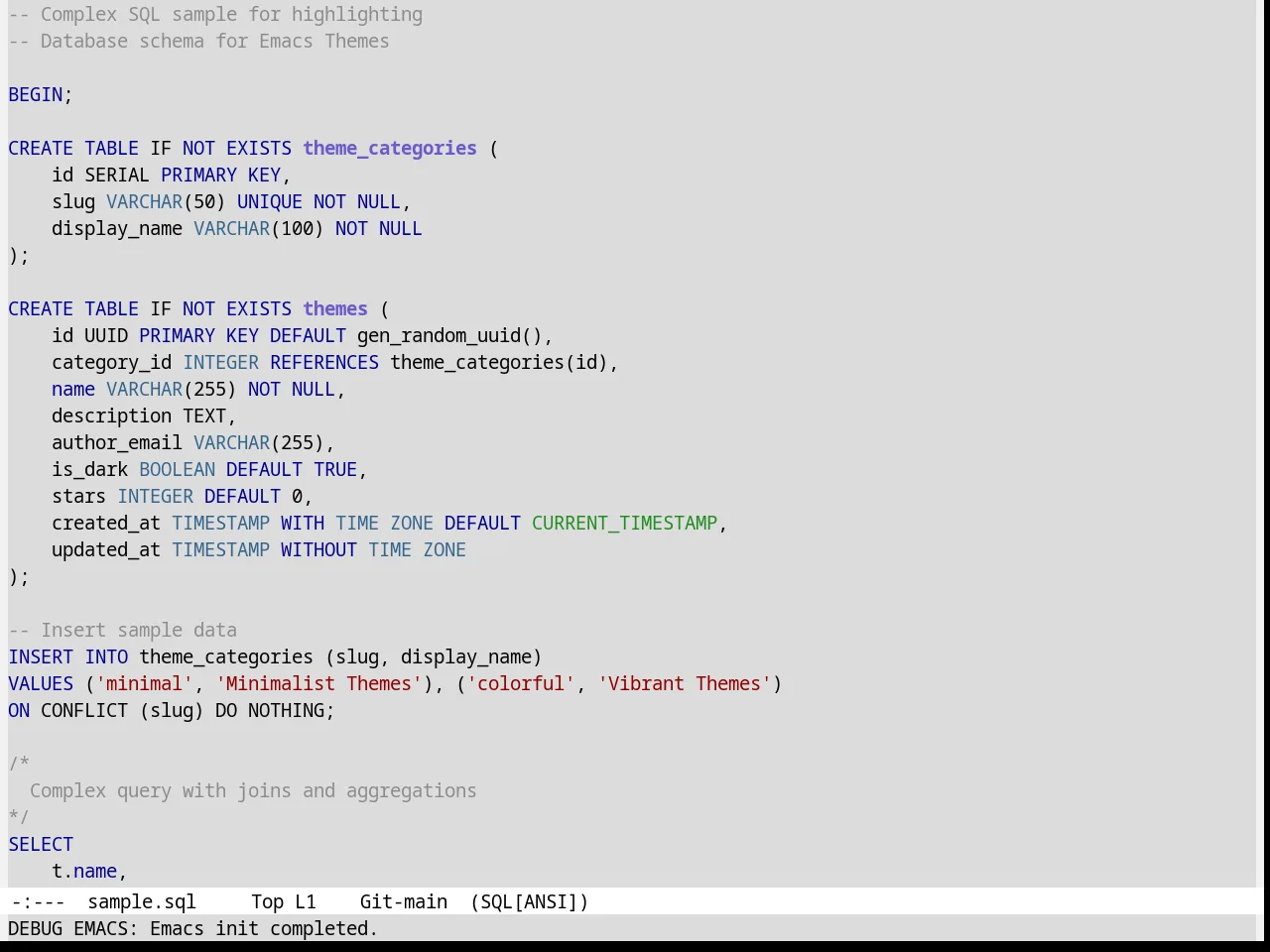 Bharadwaj Theme in sql-mode