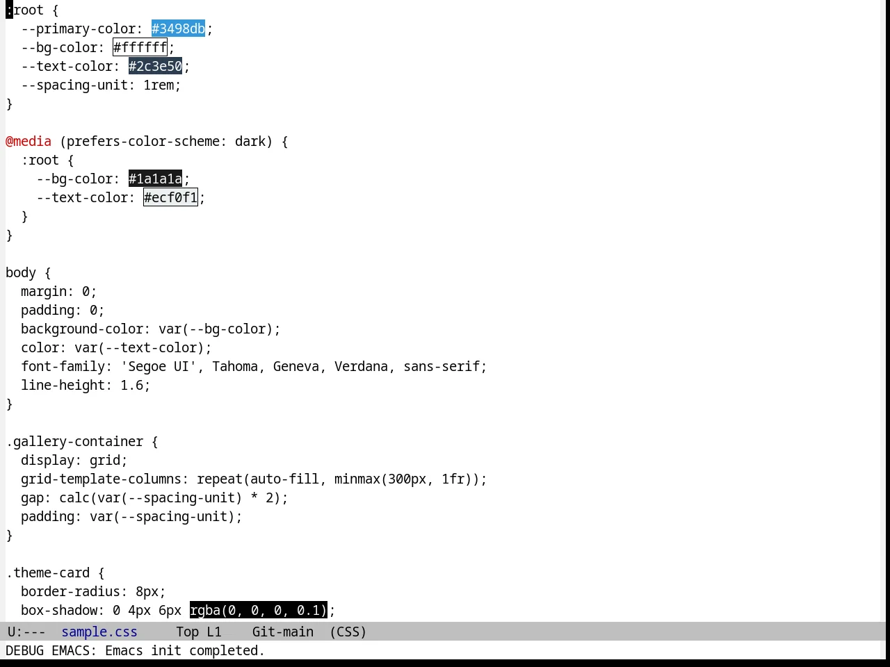 Black on Gray Theme in css-mode