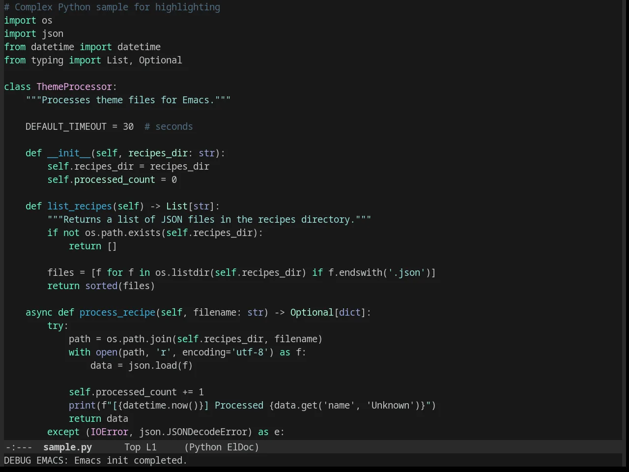 Bliss Theme in python-mode